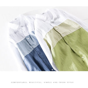 Men's Linen Leisure Color Matching 34 Sleeve Shirt