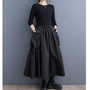 Loose Slimming Workwear Large Pocket Large Hem High Waist Pleated Skirt