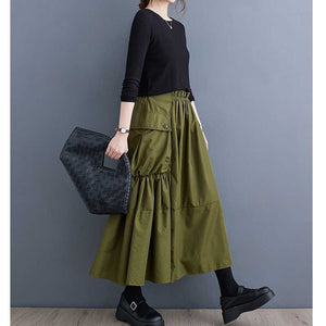 Loose Slimming Workwear Large Pocket Large Hem High Waist Pleated Skirt