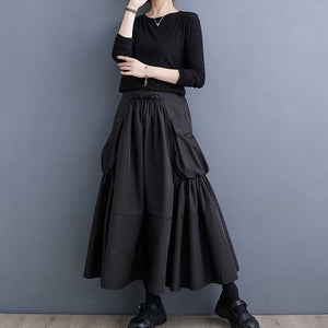 Loose Slimming Workwear Large Pocket Large Hem High Waist Pleated Skirt