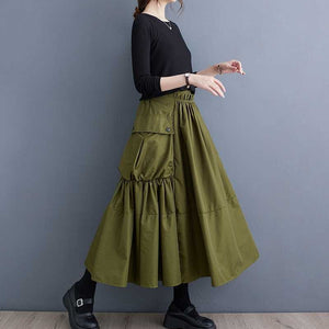 Loose Slimming Workwear Large Pocket Large Hem High Waist Pleated Skirt