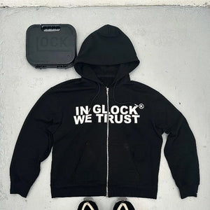 Letter Print Hooded Zipper Sweatshirt Long Sleeve Coat Cardigan