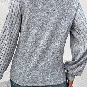 New Solid Color Simple T-shirt Female Spring Thread Sunken Stripe Long Sleeve Pullover Top