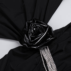 Sexy Backless Black Long Sleeve Hollow Flower Tassel Decoration Dress