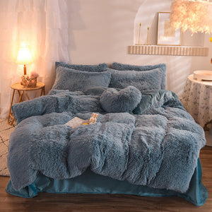 Thick Fleece Duvet Cover Queen King Bed Quilt Cover Pillowcase Fluffy Plush