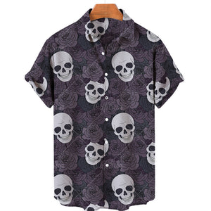 Men's Halloween Short Sleeve Printing Lapel Cardigan Top Summer Cartoon Unique Shirt