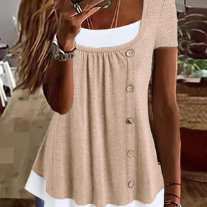 Round Neck Loose Pleated False Two-piece Suit T-shirt Top