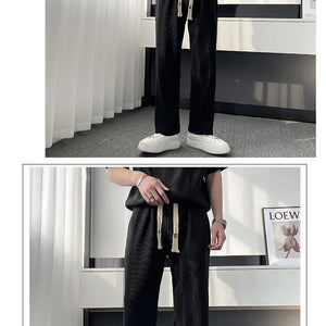 Summer Thin Ice Silk Shirt Outfit Men's Leisure Sports Two-piece Set
