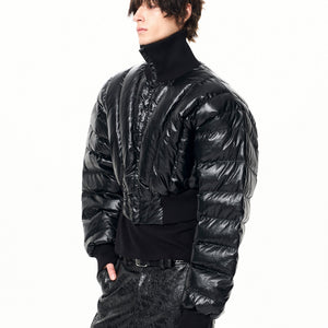 Mens Warm Stand-Up Collar Duck Down Puffer Jacket With Batwing Sleeves