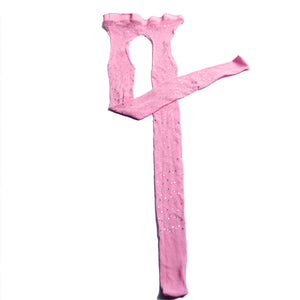 Rhinestone Quartz Four Sides Carved Empty Fishnet Stockings Crotch Free