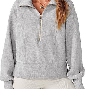 Women's Half Zipper Pullover Long Sleeve Sweater