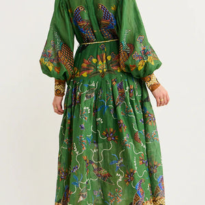 Women's Printed Cardigan Wide Hem Long Sleeve Dress