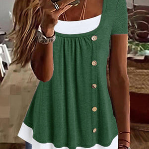 Round Neck Loose Pleated False Two-piece Suit T-shirt Top