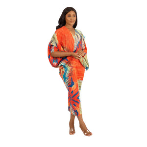 V-neck Batwing Sleeve Printing Dress