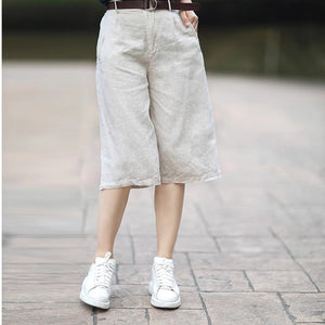 Casual Pants Baggy Oversized Cropped Pants Cotton Linen Cropped Pants Women's Slimming Linen Wide Leg Shorts