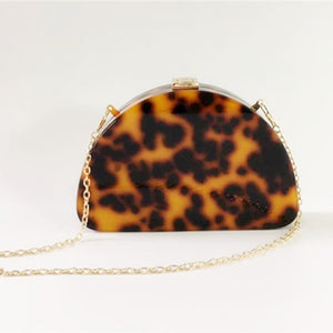 Leopard Print Semicircle Acrylic Clutch Women