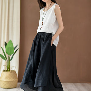 Artistic Retro Pure Color All-matching Comfortable Fairy Cropped Pants