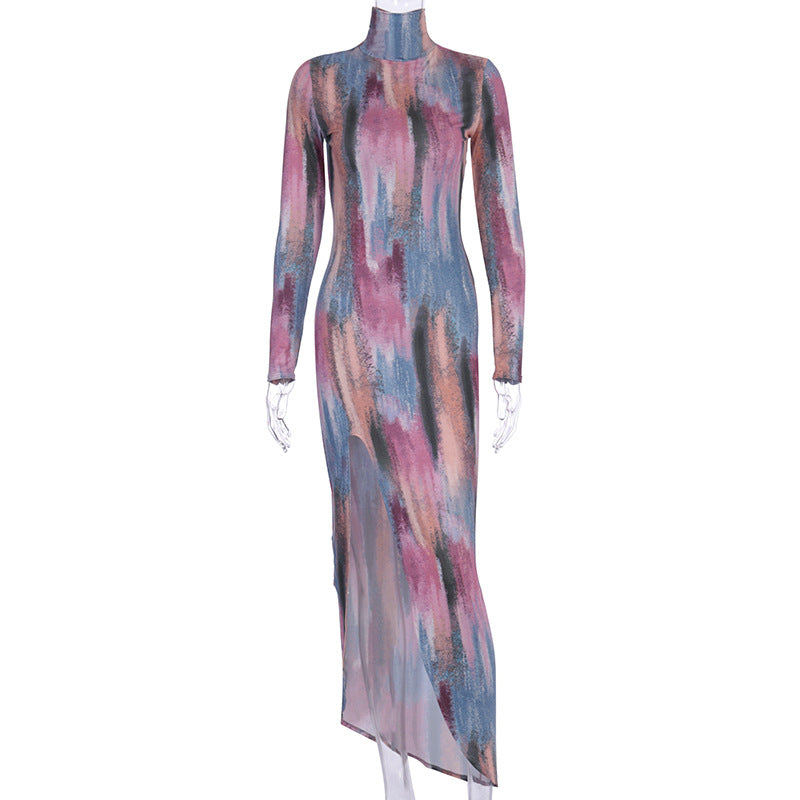 Long sleeve split midi dress