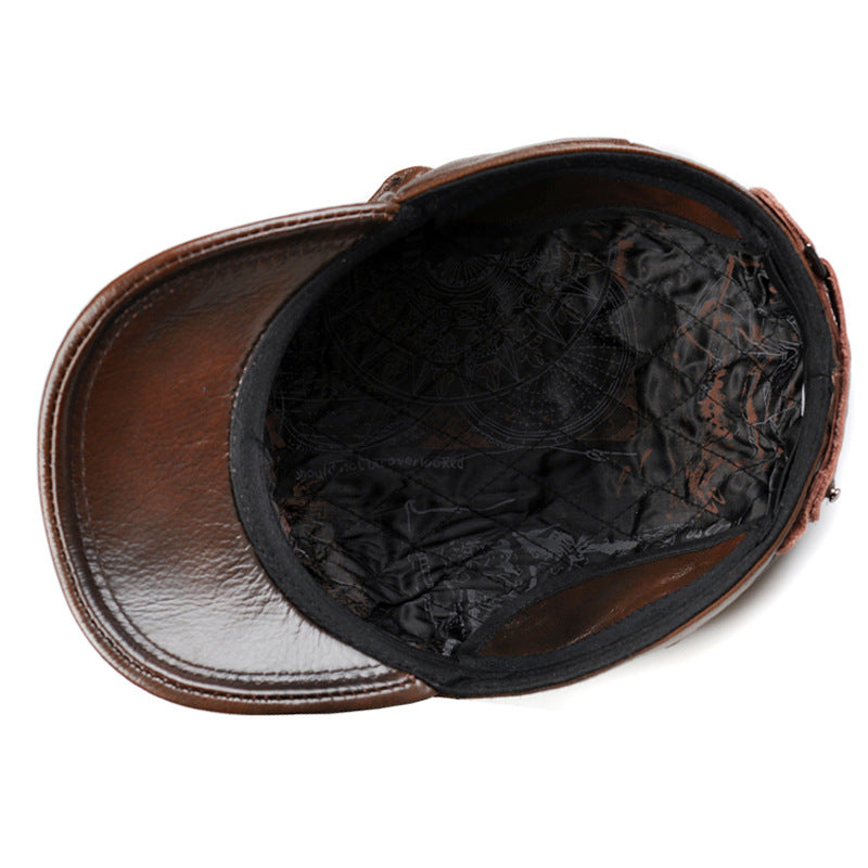 Autumn And Winter Men's Genuine Leather Octagonal Cap