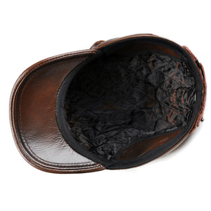 Autumn And Winter Men's Genuine Leather Octagonal Cap