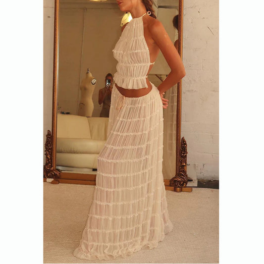 Sexy Sleeveless Halter Top And Skirt Two-piece Set
