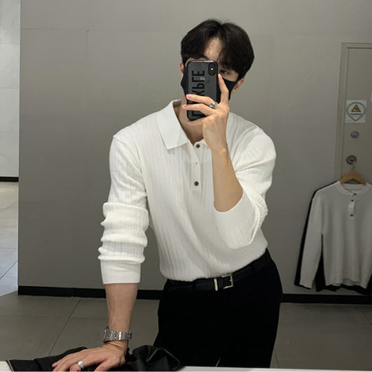 Lightly Mature Knitted Polo Shirt Men's French Style Design Lapel Sweater