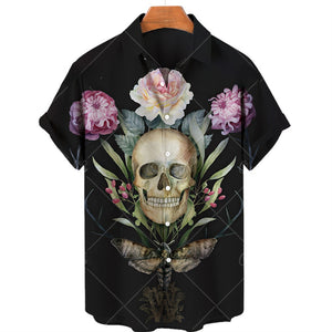Men's Halloween Short Sleeve Printing Lapel Cardigan Top Summer Cartoon Unique Shirt