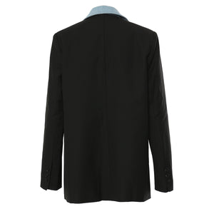Autumn New Denim Stitching Asymmetric Suit Jacket
