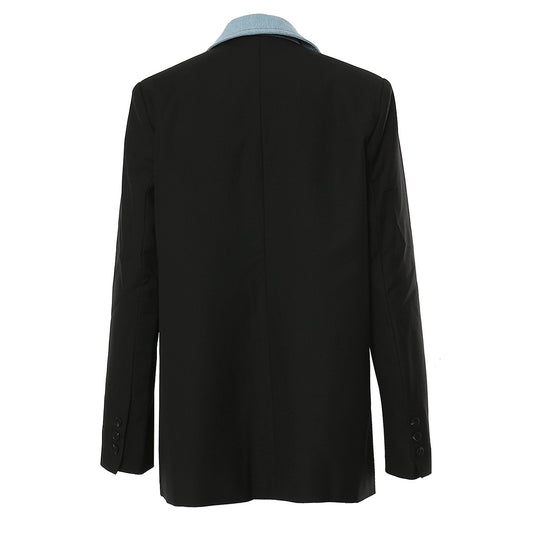Autumn New Denim Stitching Asymmetric Suit Jacket