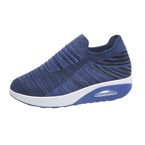 New Stripe Design Mesh Shoes Fashion Slip On Air Cushion Shoes Breathable Round-toe Flats Women