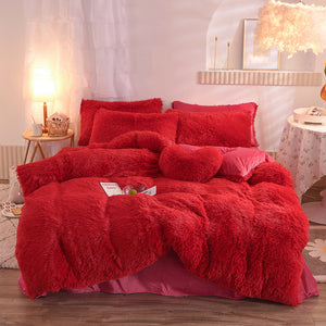 Thick Fleece Duvet Cover Queen King Bed Quilt Cover Pillowcase Fluffy Plush