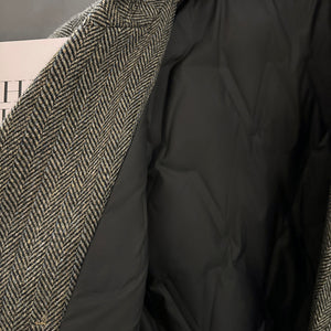 Female Gray Woolen British Style Down Jacket