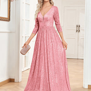 Sequined Fall V-neck High Waist Party Formal Dress