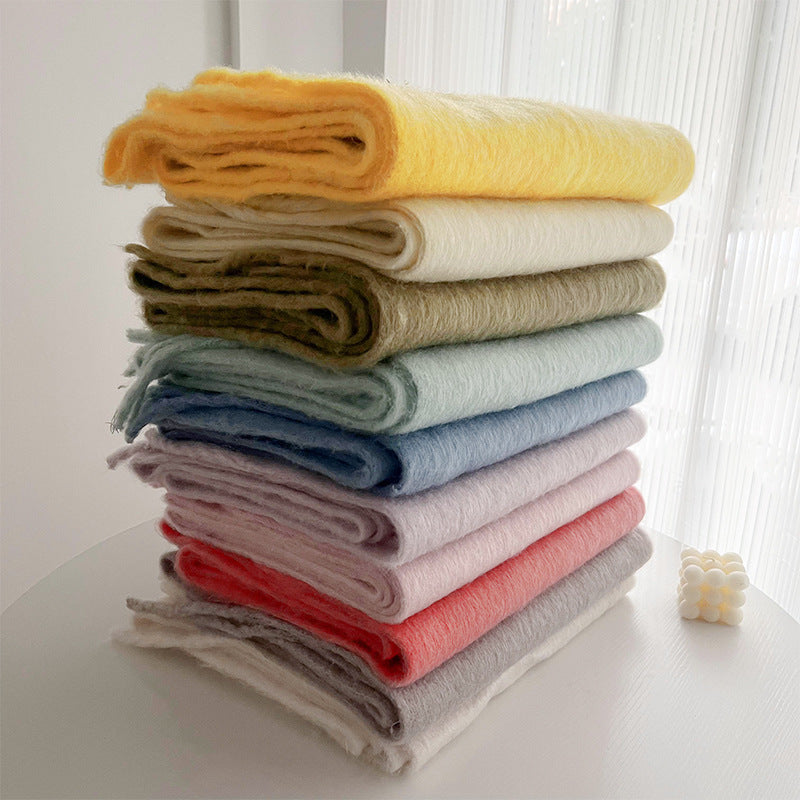 Mohair Idle Style Soft Fluffy Pure Color Warm Keeping Scarf