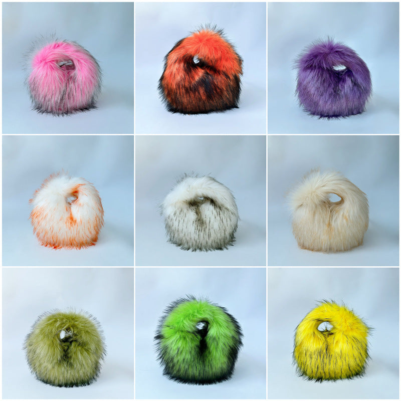Artificial Raccoon Fur Ball Bag Plush Unique Punk Style Y2g