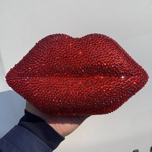 Diamond-embedded Hand-held Party Rhinestone Acrylic Lips Chain Dinner Bag