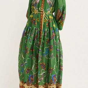 Women's Printed Cardigan Wide Hem Long Sleeve Dress