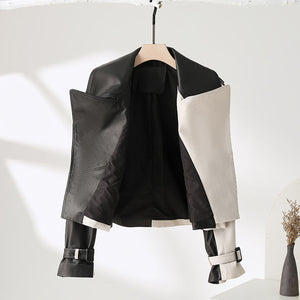Soft PU Leather Jacket Splicing Coat Loose Western Style Jacket