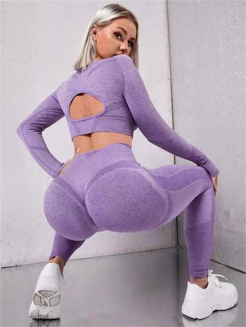 2pcs Sports Suits Long Sleeve Hollow Design Tops And Butt Lifting High Waist