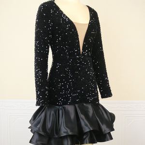 See-through Deep V-neck Sequins Dress Banquet Ball Party Short Dress