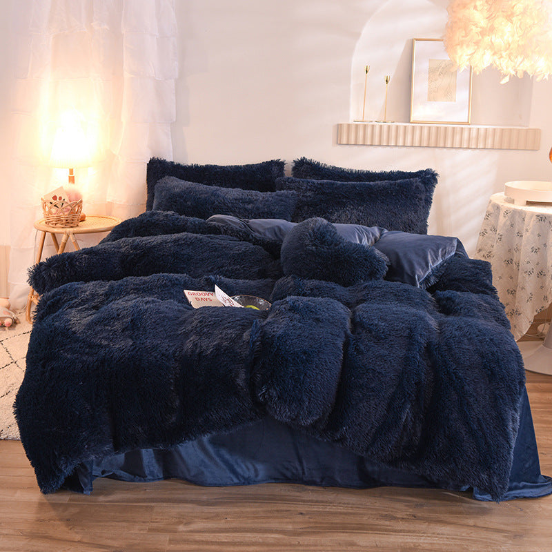 Thick Fleece Duvet Cover Queen King Bed Quilt Cover Pillowcase Fluffy Plush