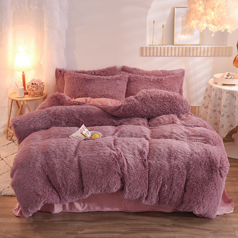 Thick Fleece Duvet Cover Queen King Bed Quilt Cover Pillowcase Fluffy Plush
