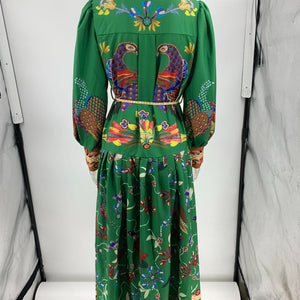 Women's Printed Cardigan Wide Hem Long Sleeve Dress