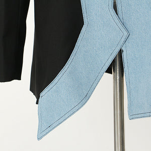 Autumn New Denim Stitching Asymmetric Suit Jacket