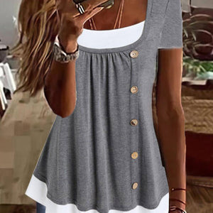 Round Neck Loose Pleated False Two-piece Suit T-shirt Top