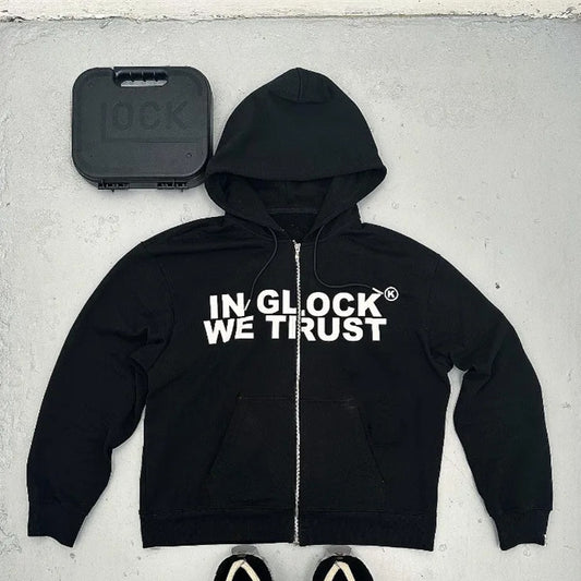 Letter Print Hooded Zipper Sweatshirt Long Sleeve Coat Cardigan