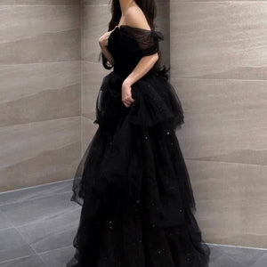 Black Evening Dress Light Luxury Minority French Style Pettiskirt