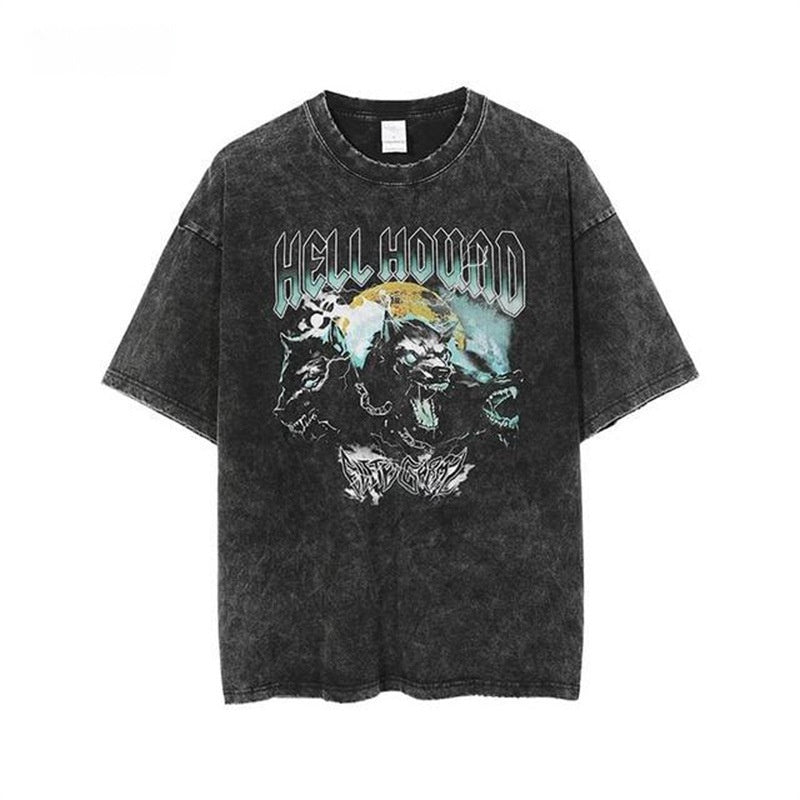 Retro Washed Distressed Loose Casual Heavy Cotton Short Sleeve