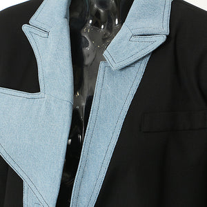 Autumn New Denim Stitching Asymmetric Suit Jacket
