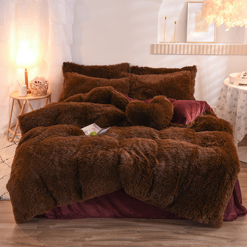 Thick Fleece Duvet Cover Queen King Bed Quilt Cover Pillowcase Fluffy Plush